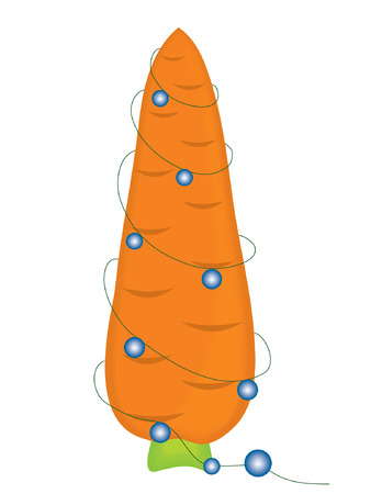 fir-tree a carrot is decorated dark blue luminous ballsのイラスト素材