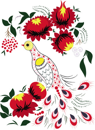 	Firebird in colours and with a branch of berries.のイラスト素材