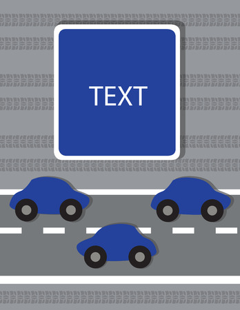 Sign-board on a grey background with dark blue carsのイラスト素材