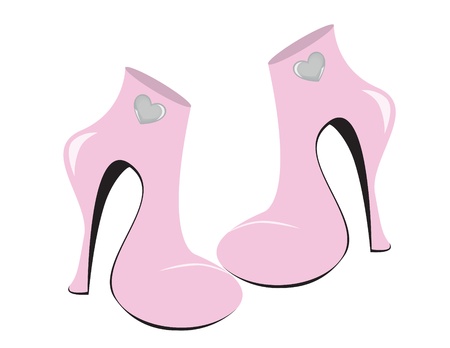 Fashionable pink boots with silver heartsのイラスト素材