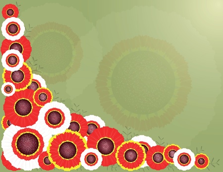 green background with red and white flowersのイラスト素材