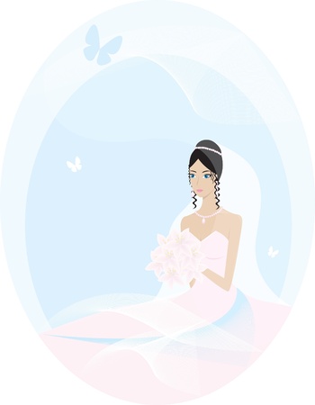 bride with bouquet of flowersのイラスト素材