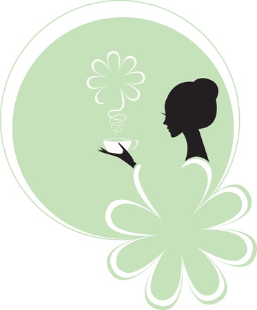 girl/woman with cup of green teaのイラスト素材