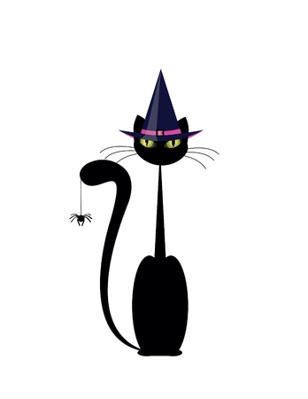 Halloween cat with hat and spiderのイラスト素材