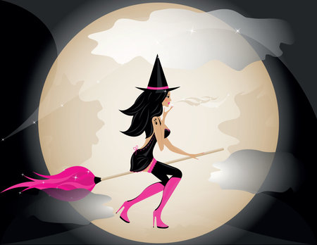 Witch on broom for moon and sky.のイラスト素材