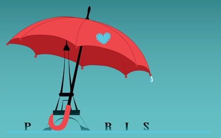 Eiffel Tower with an umbrella in Paris, France.のイラスト素材
