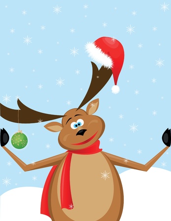 reindeer with Santa hatのイラスト素材