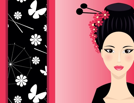 Cute Asian background with face of  Girlのイラスト素材