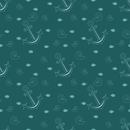 Seamless sea pattern in cartoon style with anchor and fishのイラスト素材