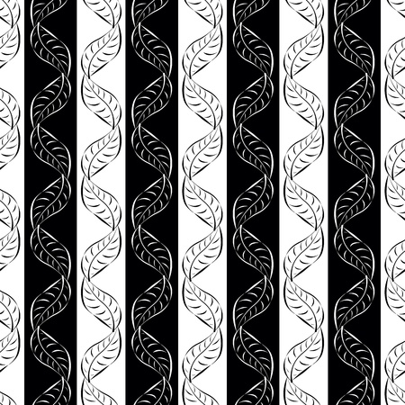 seamless pattern with many big leaves on white and blackのイラスト素材