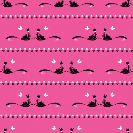 seamless pattern cat silhouette with butterflyのイラスト素材