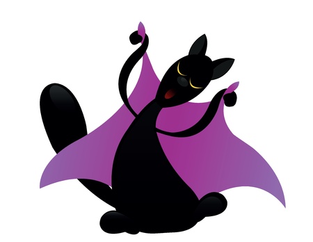 big black cat is dancing and sing on white backgroundのイラスト素材