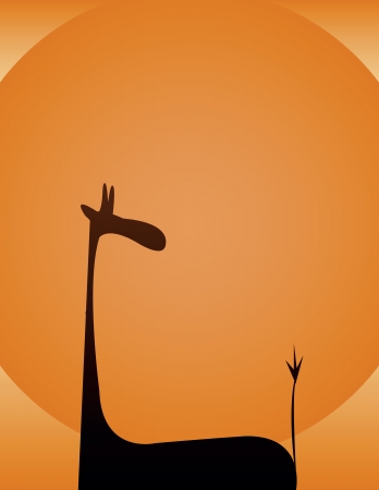 giraffe silhouette on background as sky and sunのイラスト素材