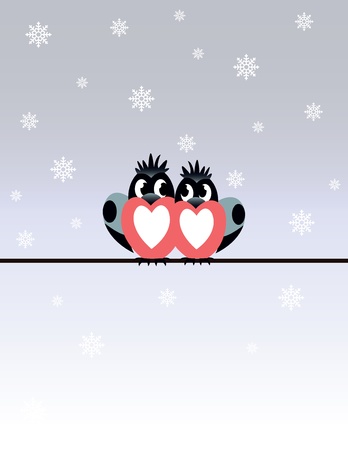 card for valentine`s day with couple bullfinchのイラスト素材