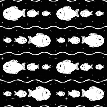 black seamless pattern with white fishのイラスト素材