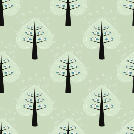 seamless pattern with tree and birdのイラスト素材