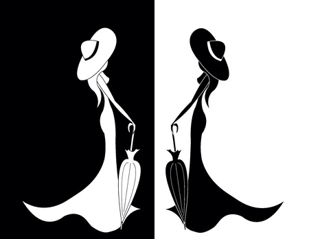 set of women with umbrellaのイラスト素材