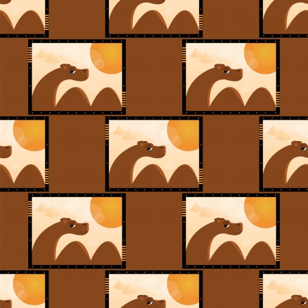 seamless pattern camel in desert with sun and pyramidのイラスト素材