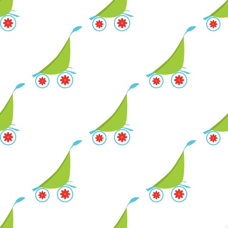 seamless pattern  with eco baby carriageのイラスト素材