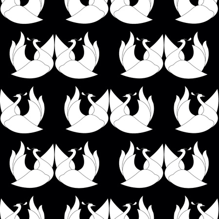 seamless pattern with white swan on black backgroundのイラスト素材