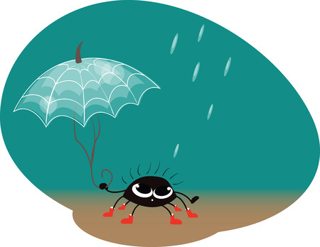 black spider with umbrella of spider websのイラスト素材