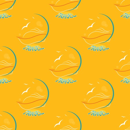 seamless pattern with ship at sea in the sun with seagullsのイラスト素材