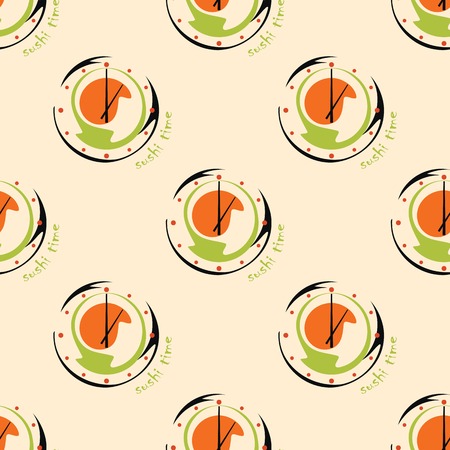 seamless pattern with abstract sushi clock for kitchenのイラスト素材