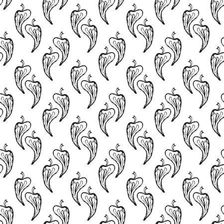 white seamless pattern with black pepper chiliのイラスト素材