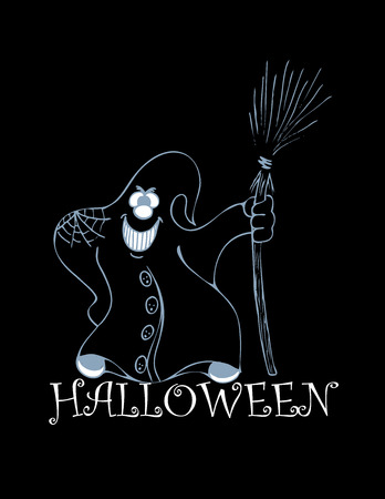black halloween backgrounds with smile ghost with broomのイラスト素材