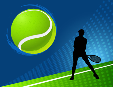 tennis background  with ball and silhouette of woman or girlのイラスト素材