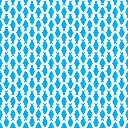 blue seamless pattern with white  fish. flat. vector.のイラスト素材