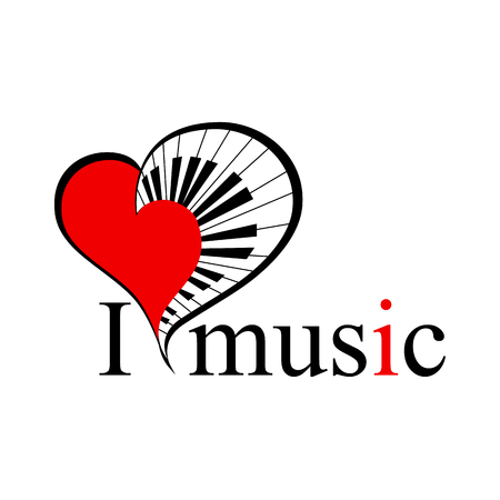 big music heart with piano keys as a symbol love music and text.のイラスト素材