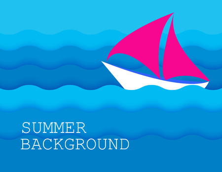 summer background with ship, sailboat,  sea or ocean.のイラスト素材