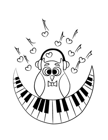 coloring with owl with headphones and with an abstract piano as a month.のイラスト素材