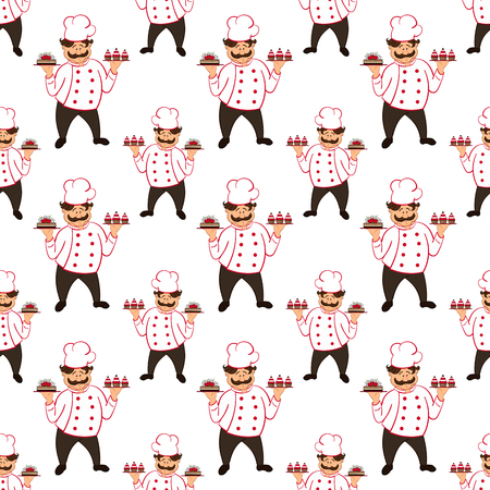 seamless pattern with confectioner with  chocolate cakes with cherry.のイラスト素材