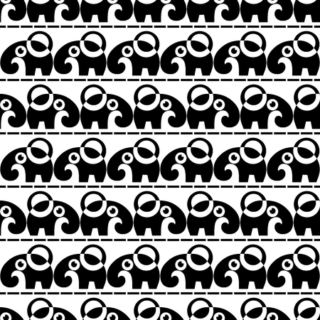 white seamless pattern with black abstract elephantのイラスト素材