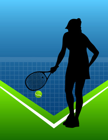 tennis background with ball and silhouette of woman or girl. vectorのイラスト素材