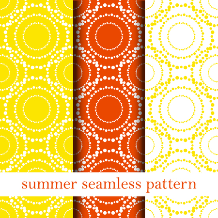 set of orange abstract seamless pattern with yellow and white circle. vector.のイラスト素材