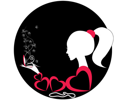 Profile of a girl or a woman with a powder box in her hand . vectorのイラスト素材