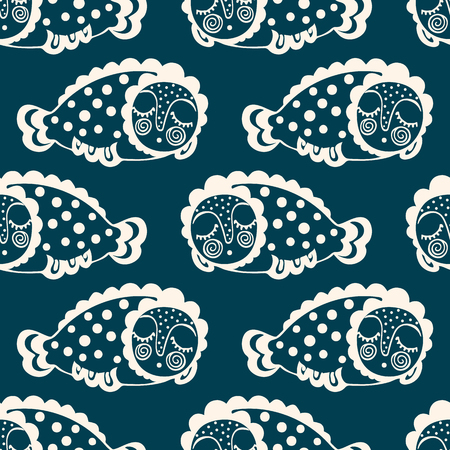 seamless pattern with fantastic sleeping fish. vector.のイラスト素材