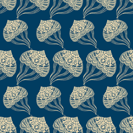seamless pattern with abstract large jellyfish. vector isolateのイラスト素材