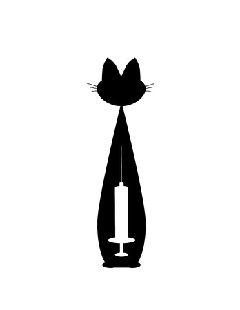 big black Cat and white syringe on white background. vector. isolatedのイラスト素材