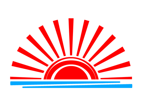 red sun over the sea. vector. isolate abstraction.のイラスト素材