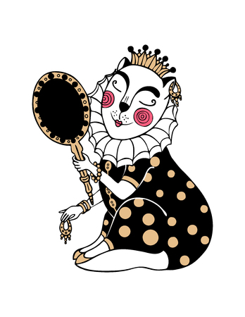 lady cat princess looks in the mirror. Vector. isolateのイラスト素材