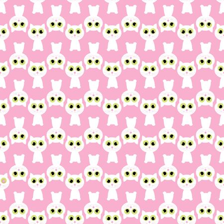 pink seamless pattern with white cat. illustrationsの写真素材