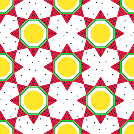 seamless background with watermelon slices in the form of a flower. vector. summer