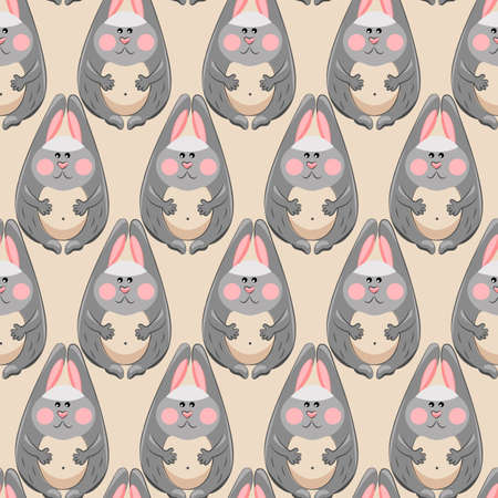 Seamless pattern with funny fat hares. vector.のイラスト素材