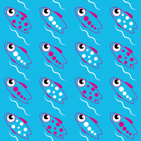 seamless pattern with funny and kind cartoon fish. children. vectorの素材 [FY310216086615]