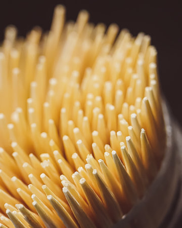 wooden toothpicks in a box. macroの写真素材