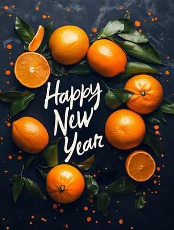dark background with tangerines. New Year. photo. postcardの写真素材